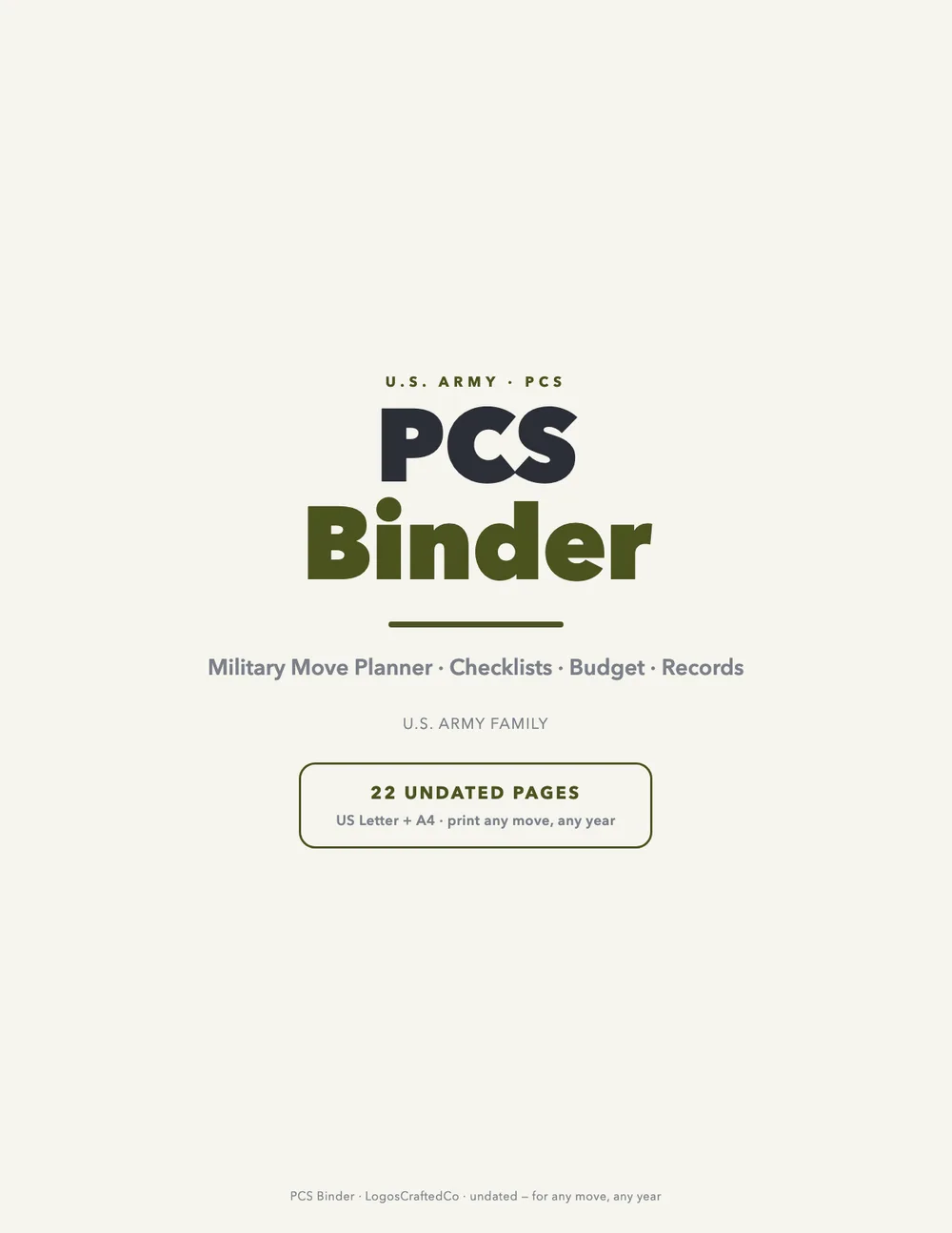 Army PCS Binder cover — military move planner in Army colors