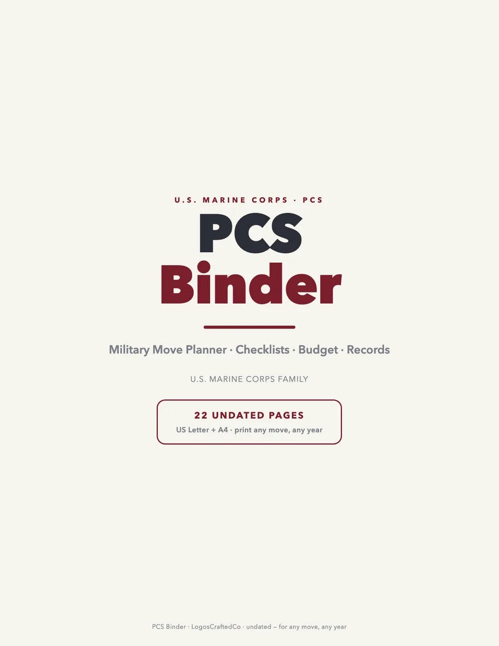 Marine Corps PCS Binder cover — military move planner in Marine Corps colors