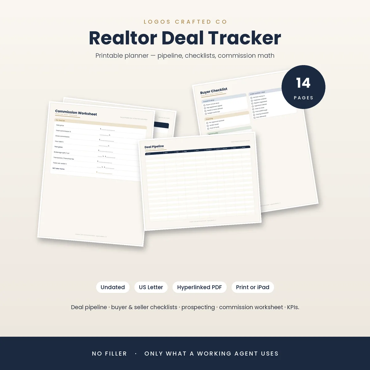 Realtor Deal Tracker printable planner styled on a warm desk with coffee and dried flowers